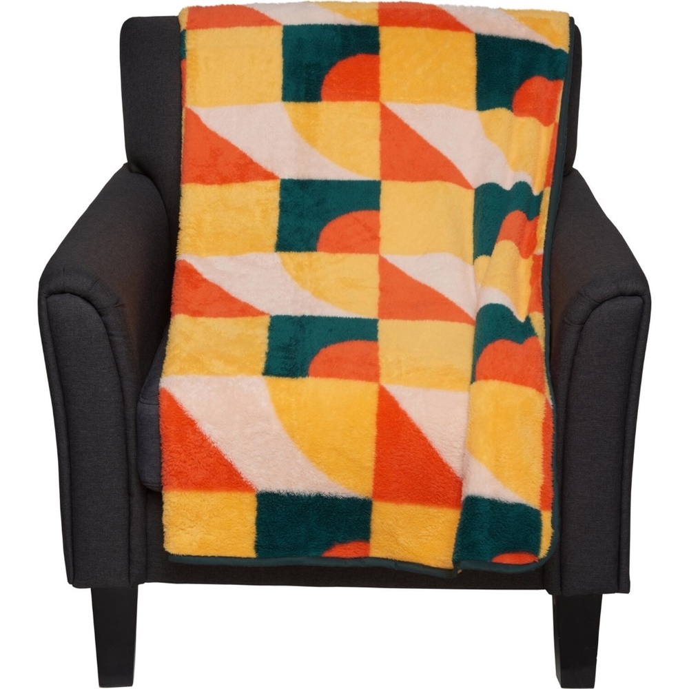 NWT Rumpl Sherpa Fleece Polyester Throw Blanket 50 x 70 Geotile Harvest Color - Picture 2 of 6
